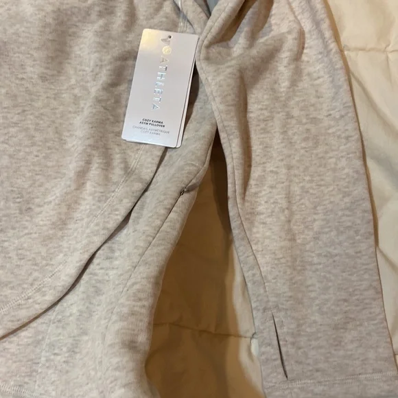NEW! Athleta Cozy Karma Asym Pullover in “Toasted Brown Heather”looks white/tan. - Picture 5 of 9